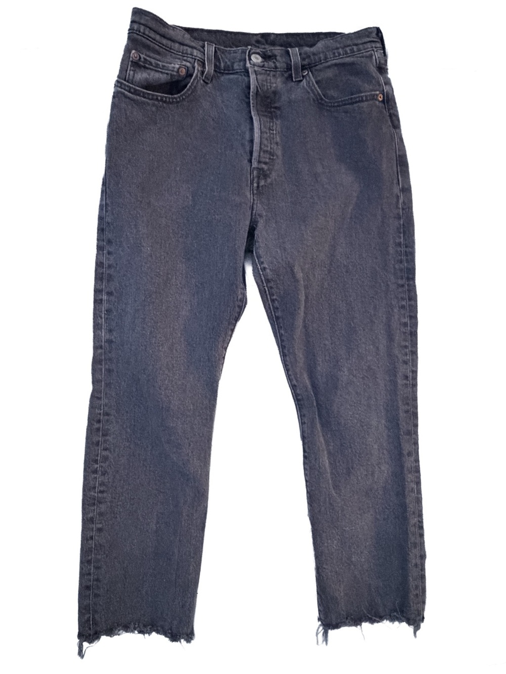 Levi's 501 Original Cropped Jeans Lady Crush Grey Black 29 Raw Hem Button Fly